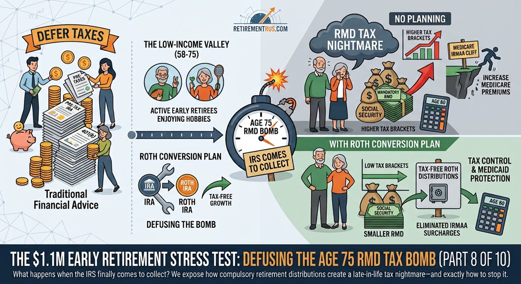 The $1.1M Early Retirement Stress Test: Defusing the Age 75 RMD Tax Bomb (Part 8 of 10)